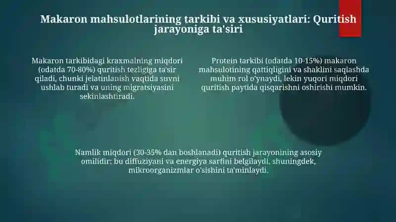 Nammakaronmahsulotlarinikonvektivquritishrejimlari.Energetikmaydonlardanfoydalanibquritish 4