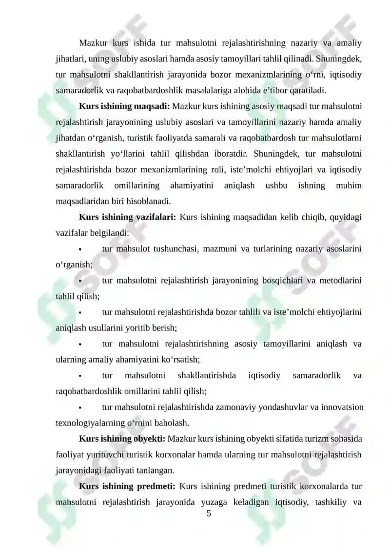 TUR MAHSULOTNI REJALASHTIRISHNING USLUBIY ASOSLARI VA TAMOYILLARI 4