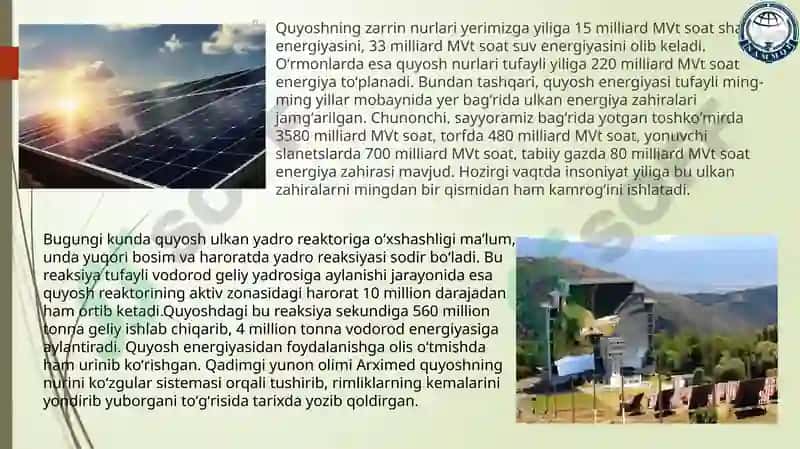 Quyosh Energiyasidan Foydalanishning Ekologikahamiyati 4