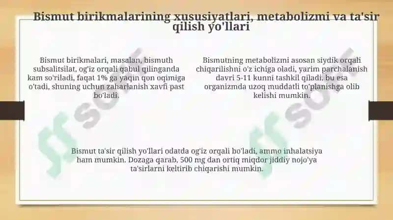Bismut birikmalarining toksikologik ahamiyati 4