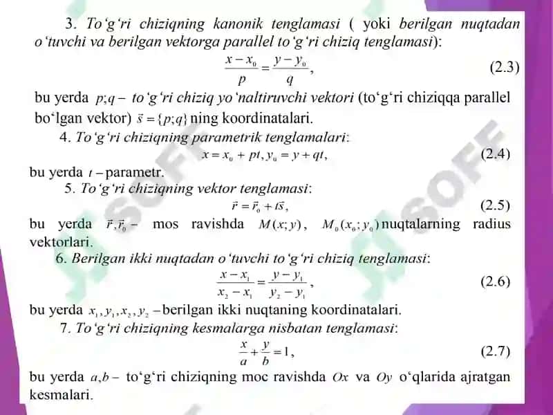 Tekislikda to‘g‘ri chiziq tenglamalari va ularning turlari 4