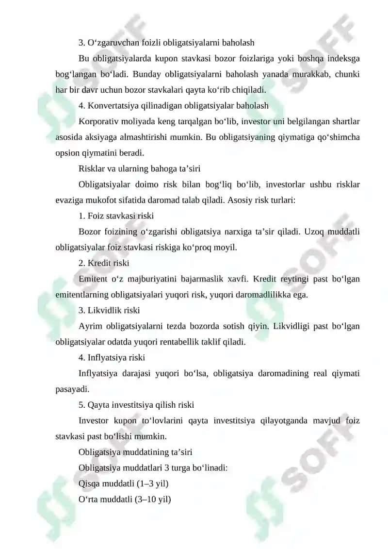 Obligatsiyalarni baholash va ularning o‘ziga xos jihatlari 4