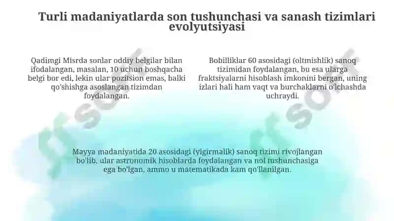 Natural son va nol tushunchasining vujudga kelishi tarixini oʻrganish 4