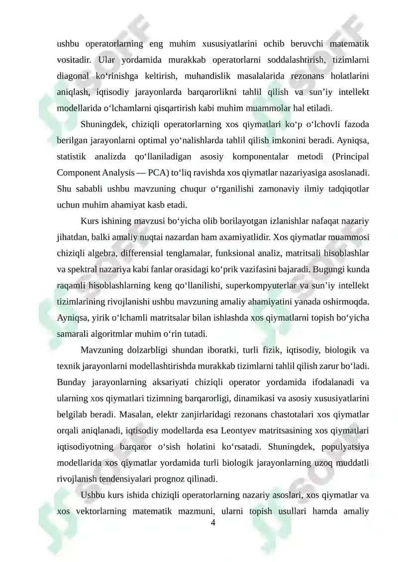 Chiziqli operatorlarning xos qiymat va xos vektorlari 4