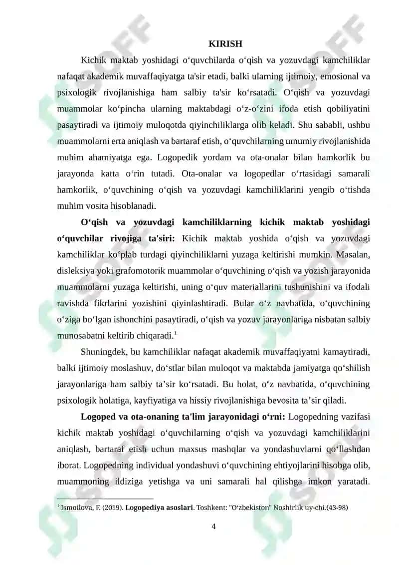 Kichik maktab yoshidagi oʻquvchilar oʻqish va yozuvdagi kamchiliklarni bartaraf etishda logoped hamda ota ona hamkorligini yoʻlga qoʻyish masalalari 4