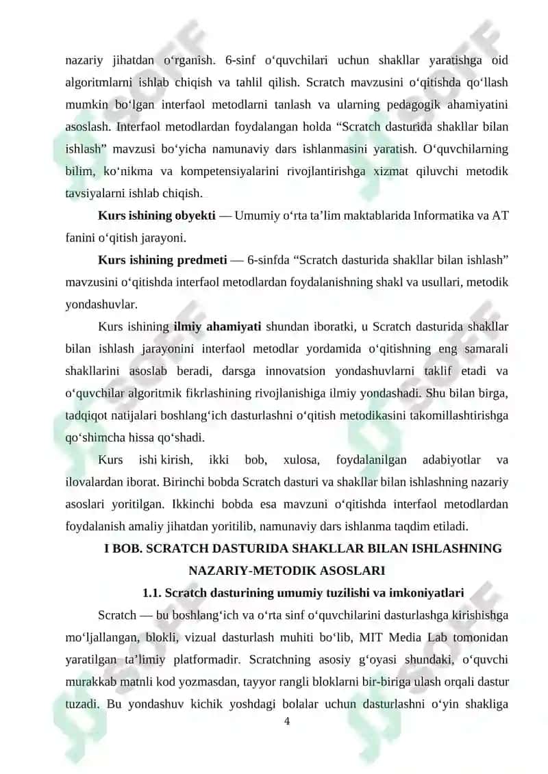 Umumiy orta talim maktablarining 6-sinfida Informatika va AT fanidan “Scratch dasturida shakllar bilan ishlash” mavzusini o‘qitishda interfaol metodlardan foydalanish 4