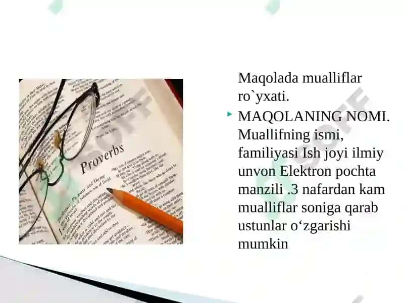 Maqolada mualliflar ro`yxati,anotatsiya, kalit so`zlarini shakllantirish 4