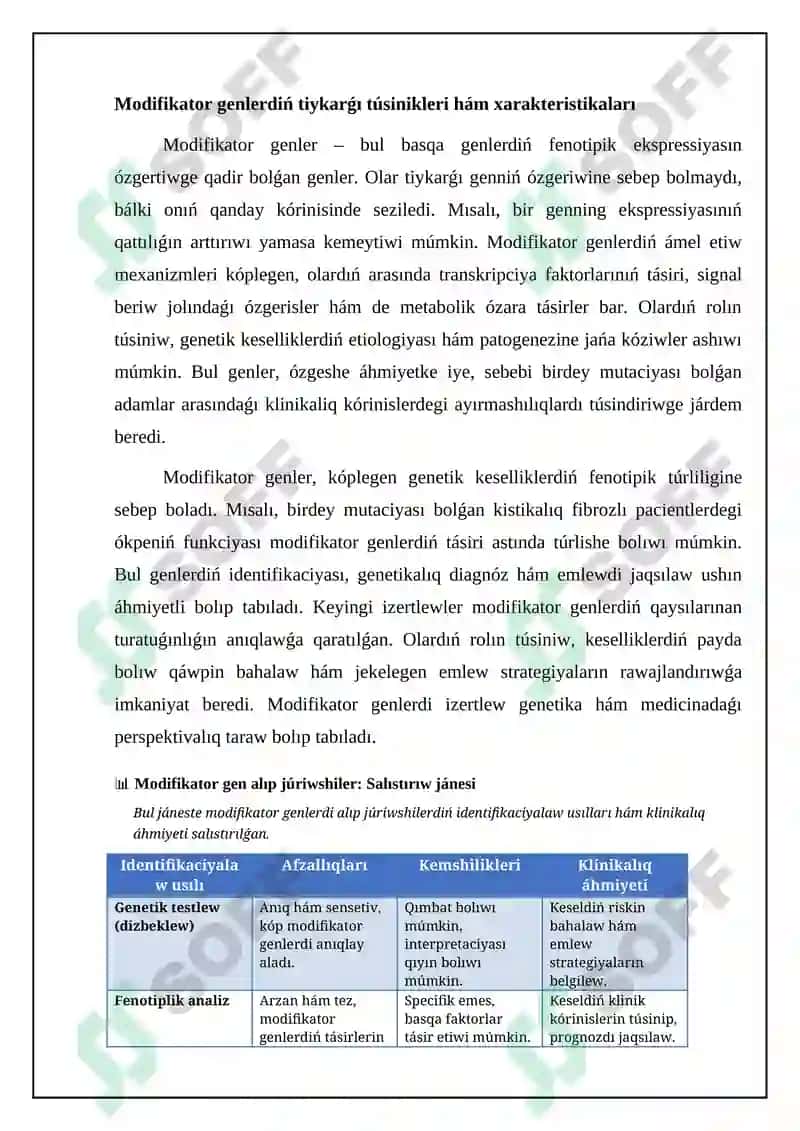 Modifikator genlerdiń roli genetikalıq keselliklerdiń fenotipik ekspressiyasındaǵı ózgerislerdi túsinikte úlken áhmiyetke iye 4