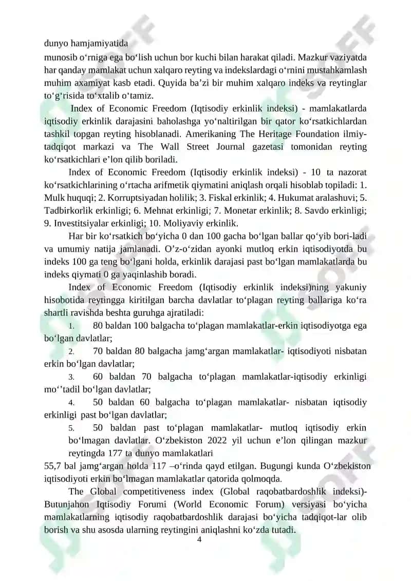 Xalqaro reytinglar va ularga Oʻzbekistonning integratsiyalashuvi 4