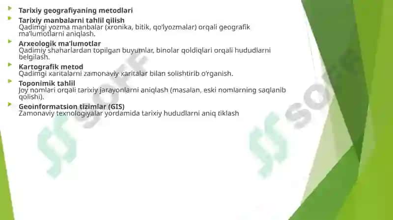 Tarixiygeografiyaning maqsadi, vazifalari va asosiy yo'nalishlari 4