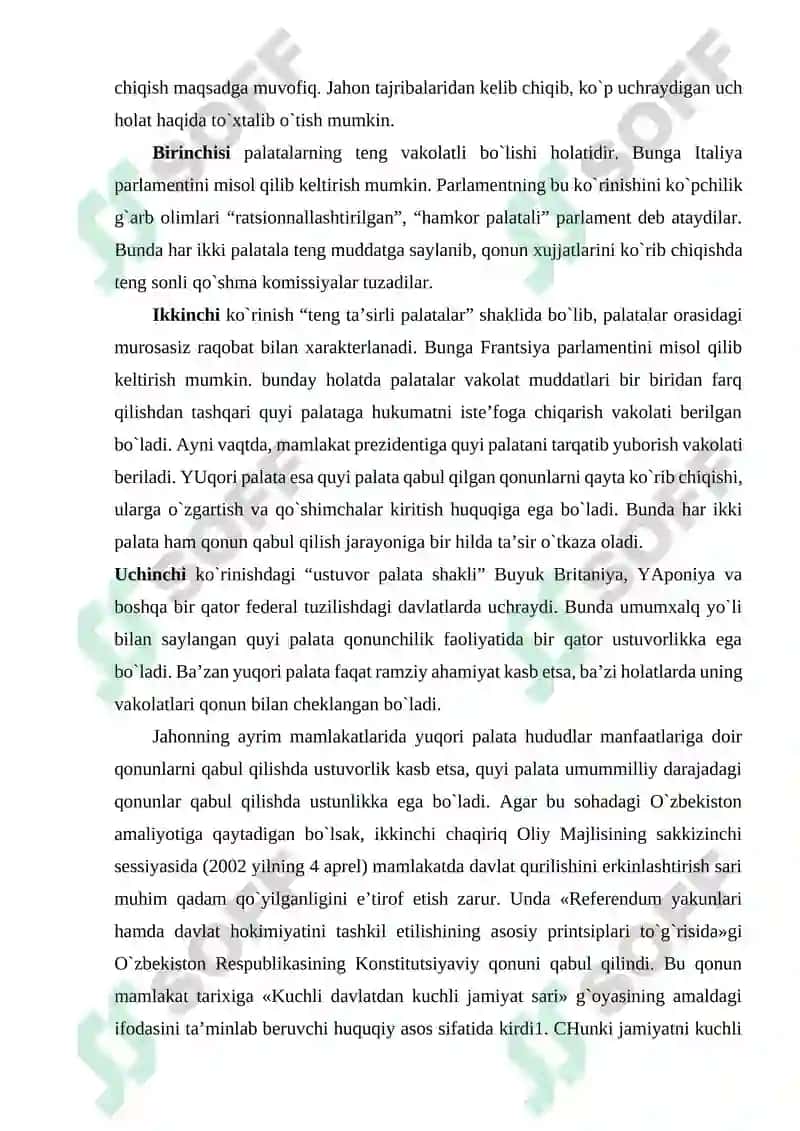 O`zbekiston Respublikasida ikki palatali parlamentni shakllantirishning o`ziga xos xususiyatlari 4