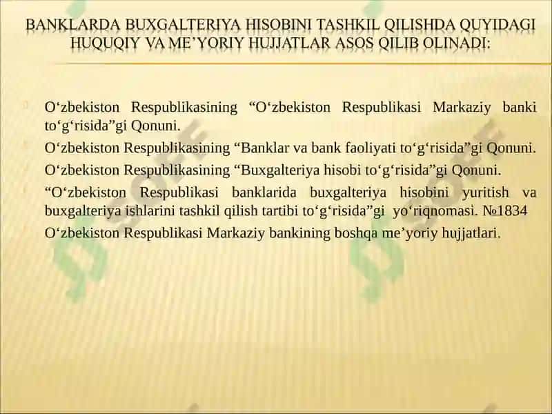 BANKLARDA BUXGALTERIYA HISOBINI TASHKIL QILINISHI 4