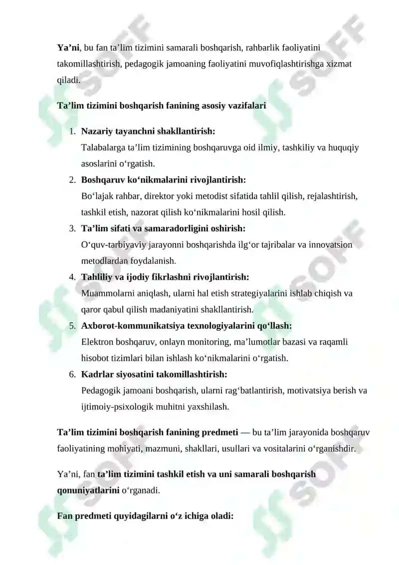 1-Mavzu. Ta’lim tizimini boshqarish fanining predmeti, maqsadi va vazifalari. 4
