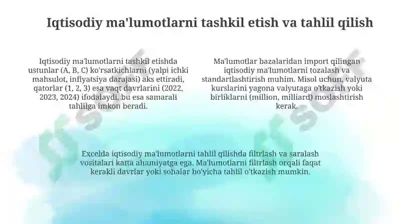 Iqtisodiy jarayonlarni tahlil qilishda Excel dasturidan foydalanish 4