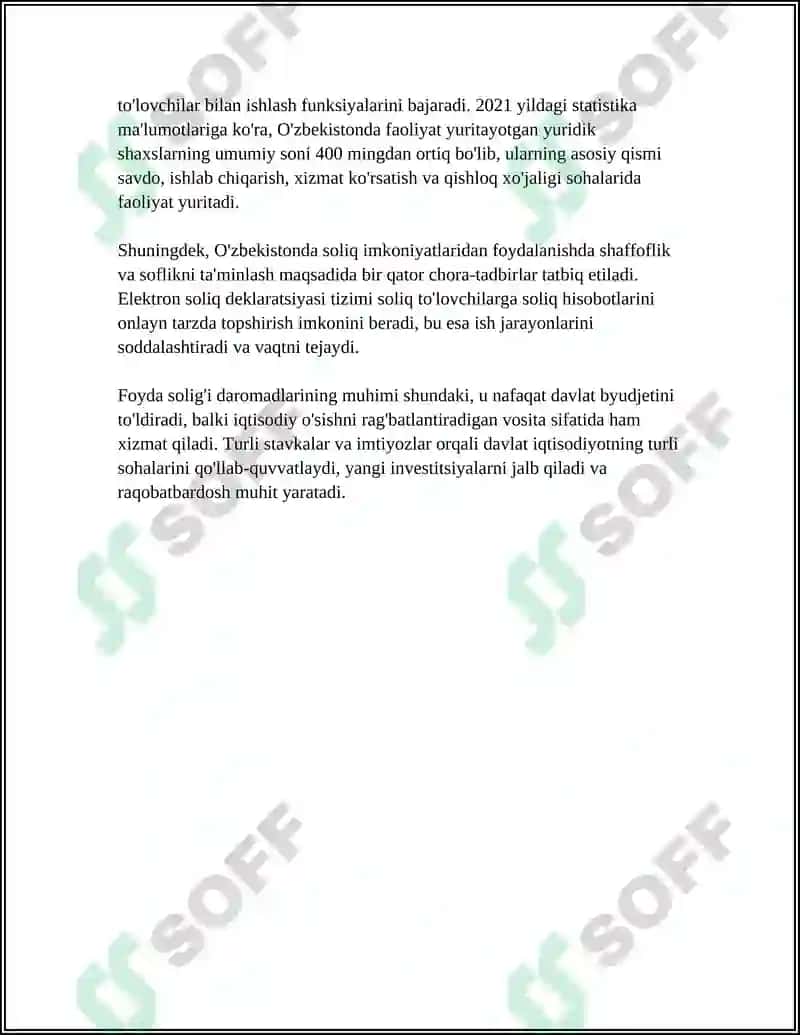 FOYDA SOLIG'INI HISOBLAB CHIQARISH, SOLIQ HISOBOTINI TAQDIM ETISH HAMDA TO'LASH TARTIBI 4