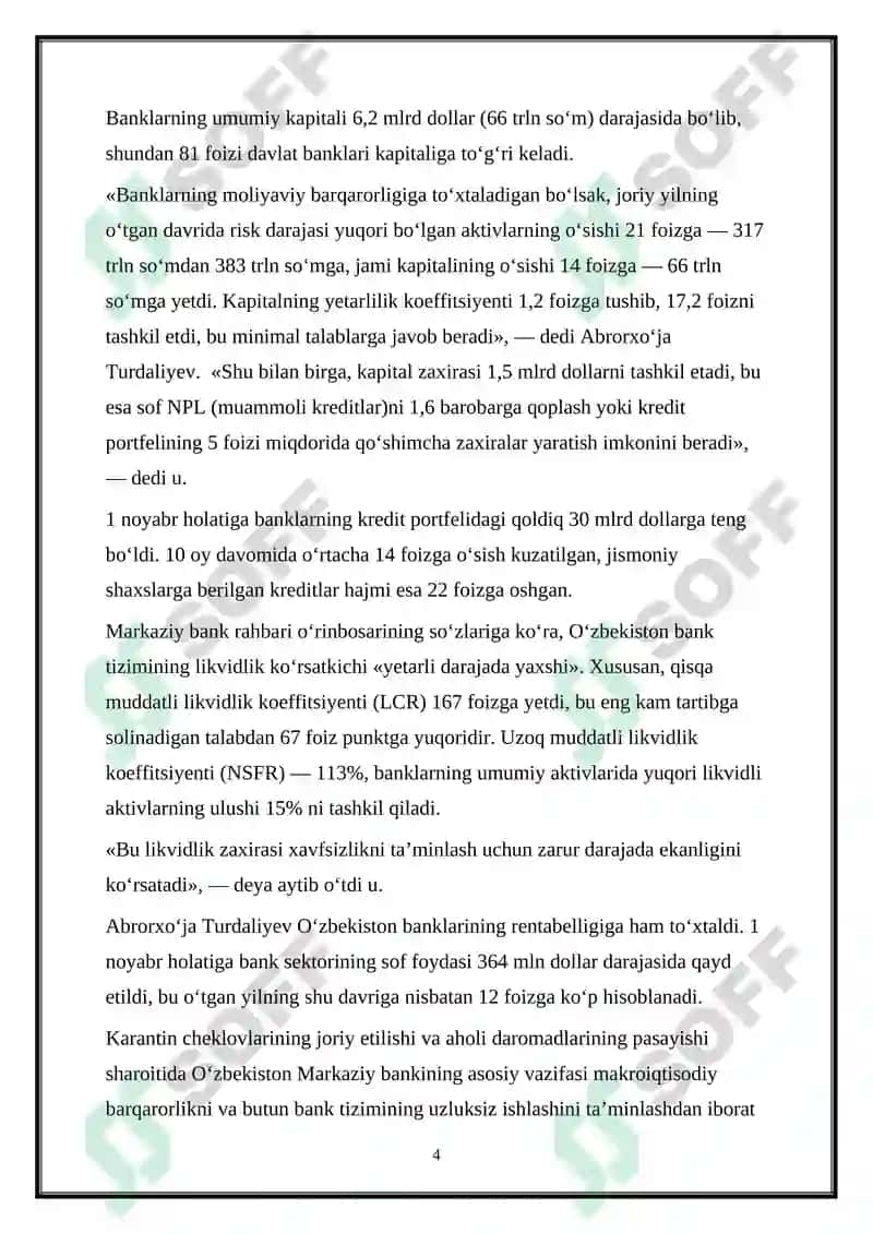 OʻZBEKISTON RESPUBLIKASI BANK TIZIMI VA UNING TARKIBI 4