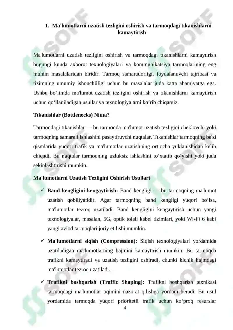 Ma’lumotlar uzatish tarmoqlarining ishonchlilik ko`rsatkichlariga talablar va ularni oshirish usullari. Ma’lumotlar uzatish tarmoqlarida monitoring usullari va protokollari 4