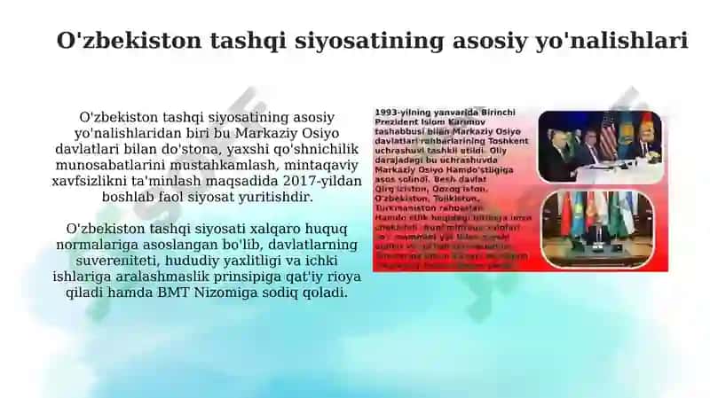 O'zbekistonning Markaziy Osiyoda tinchlik va barqarorlikni ta'minlashdagi o'rni 4