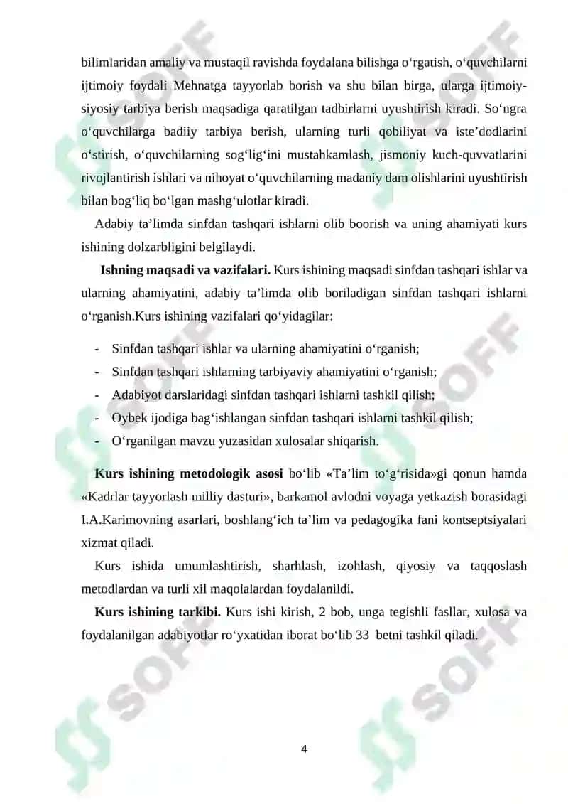 Adabiyotdan sinfdan tashqari mashg`ulotlarni tashkil etish va o`tkazish 4