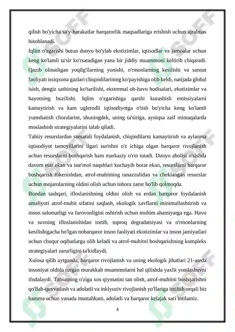 Barqaror rivojlanish va uning ekologik jihatlari 4
