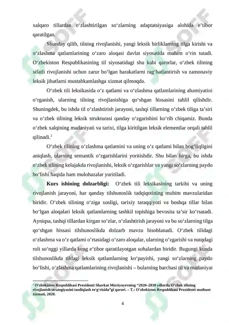 Oʻzbek Tili Leksikasi: Oʻz Qatlam va Oʻzlashma Qatlaml 4