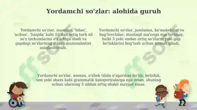 Fe’lvaleksik-grammatikxususiyatiYordamchiAlohidaolingnso‘zlarguruhiKo‘pjavoblitesttuz 4