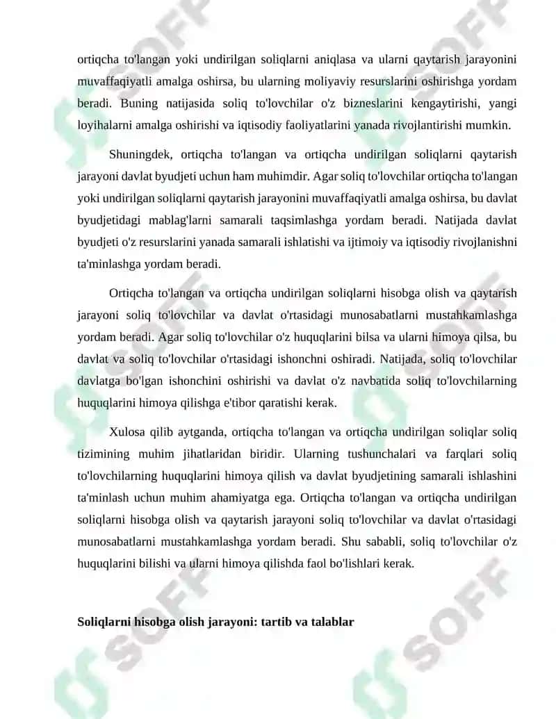 Ortiqcha to'langan va ortiqcha undirilgan soliqlarni hisobga olish hamda qaytarish 4