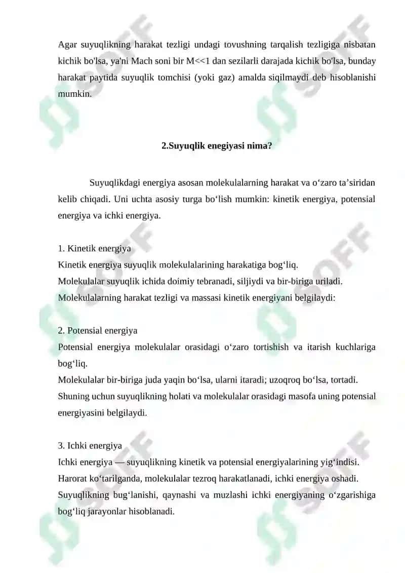 Suyuqlik to'g'risida umumiy tushunchalar va suyuqlik energiyasi 4