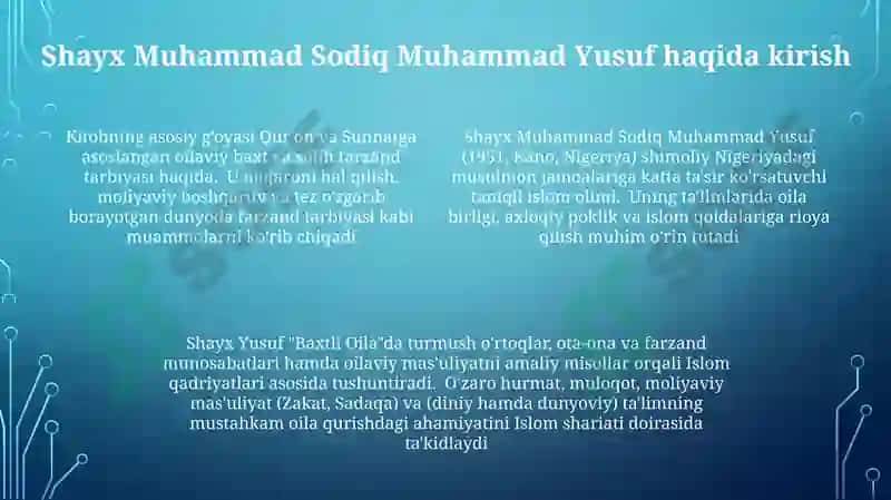 "Baxtiyor oila" Islom qadriyatlarining talqini 4