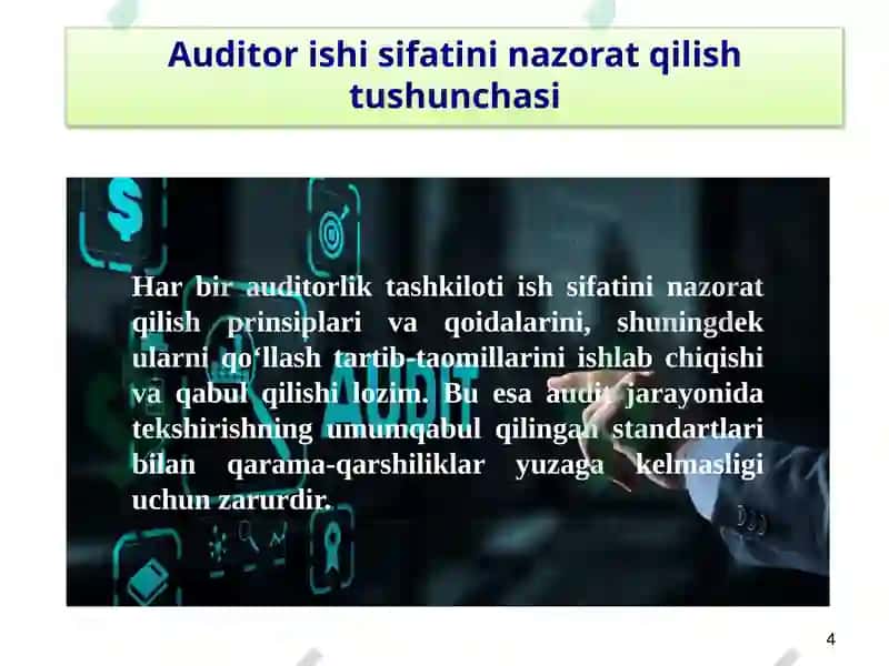 Auditorlik tekshiruvlari ish sifatini nazorat qilish yo’llari 4
