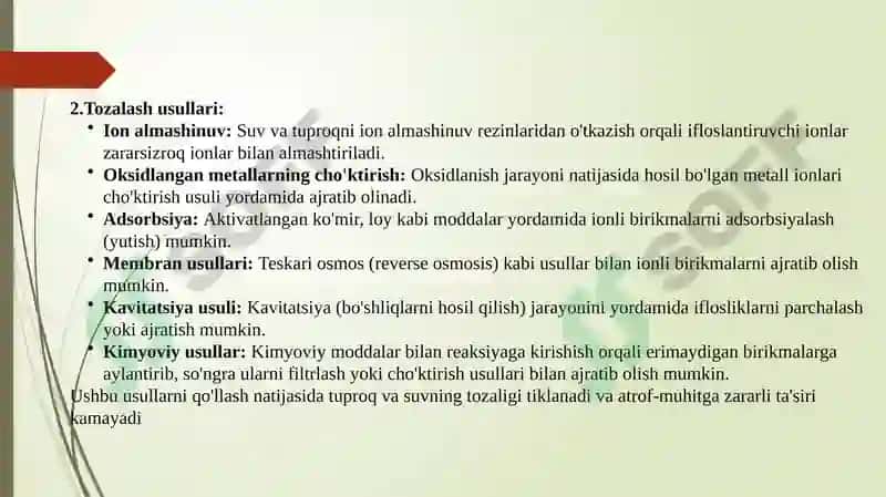 Tuproq va suvning ifloslanishida ionbog'lanishli birikmalarni aniqlash va tozalash usullari 4