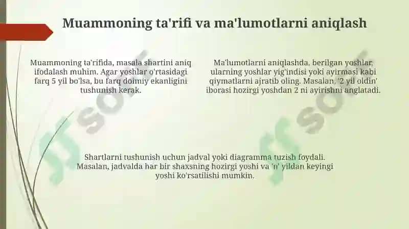 Yoshi bilan bog'liq masalalarni hal qilishning asosiy bosqichlari 4