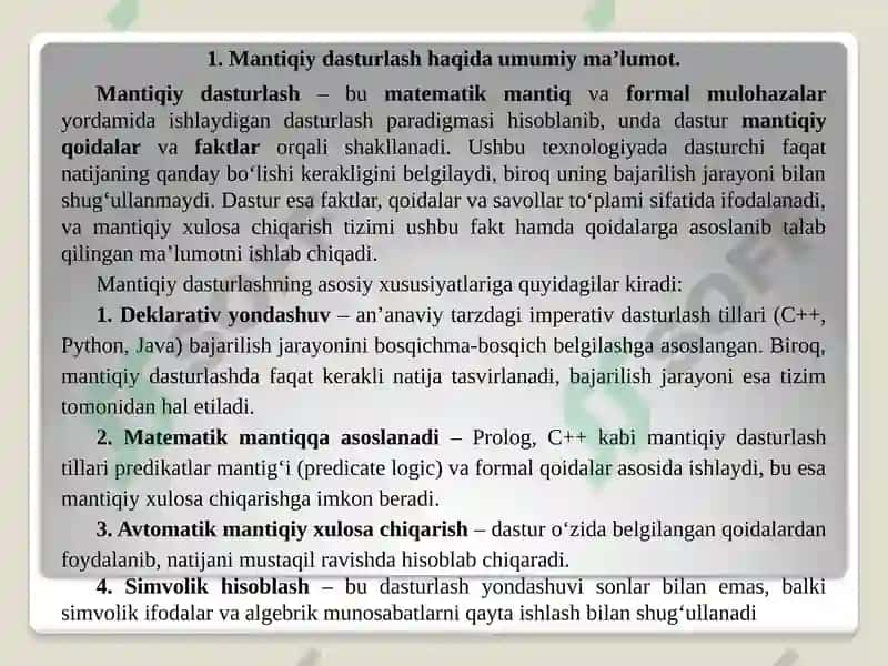 Mantiqiy dasturlash texnologiyasi 4