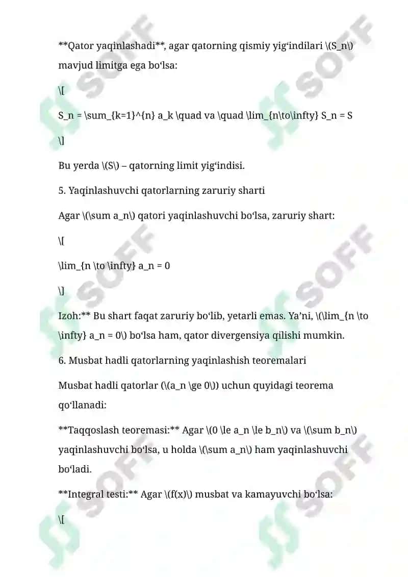 Sonli qatorlar va ularning yaqinlashish shartlari 4