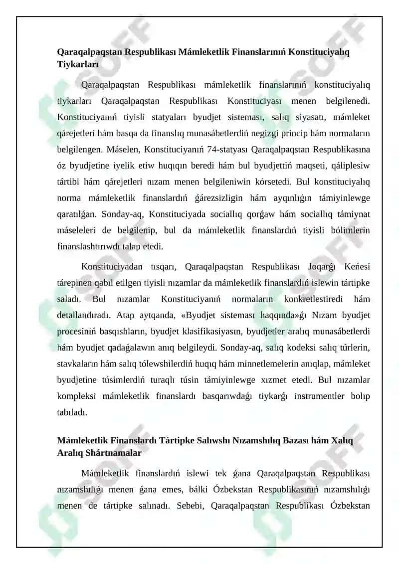 Mámleketlik finanslardıń islewi konstituciyalıq tiykarları hám nızamshılıq bazası 4