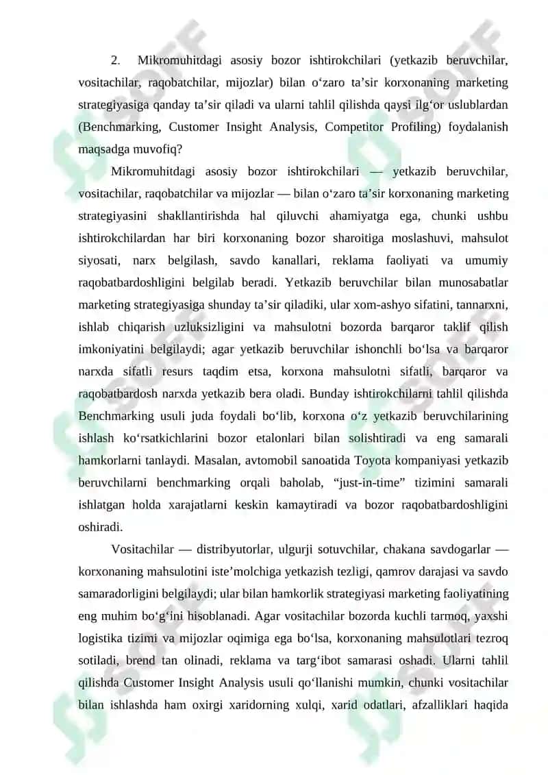 Marketing fanidan, Amaliy shakli uchun topshiriqlar 4
