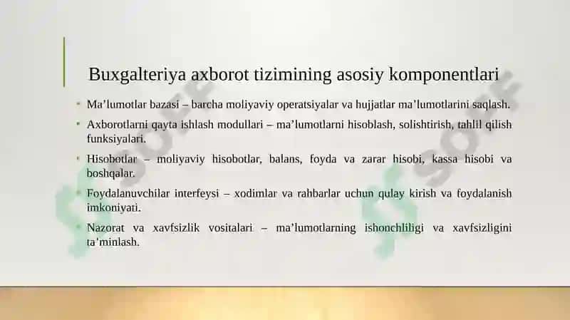 Buxgalteriya axborot tizimi va uning biznes jarayonlaridagi roli. 4