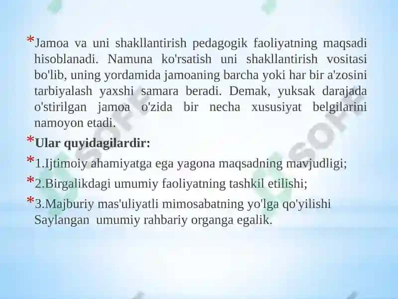 Jamoa tarbiya ob’yekti va sub’ekti sifatida.Tarbiyaningumumiymetodlari.Fuqarolik tarbiyasi. Mafkuraviy tarbiya 4