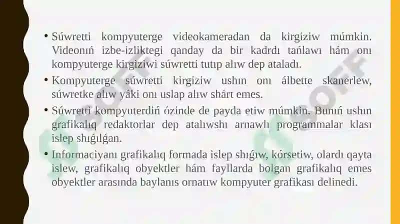 Tema: Súwretleniwlerdi kompyuter yadına kirgiziw, saqlaw hám sapa túsinigi 4