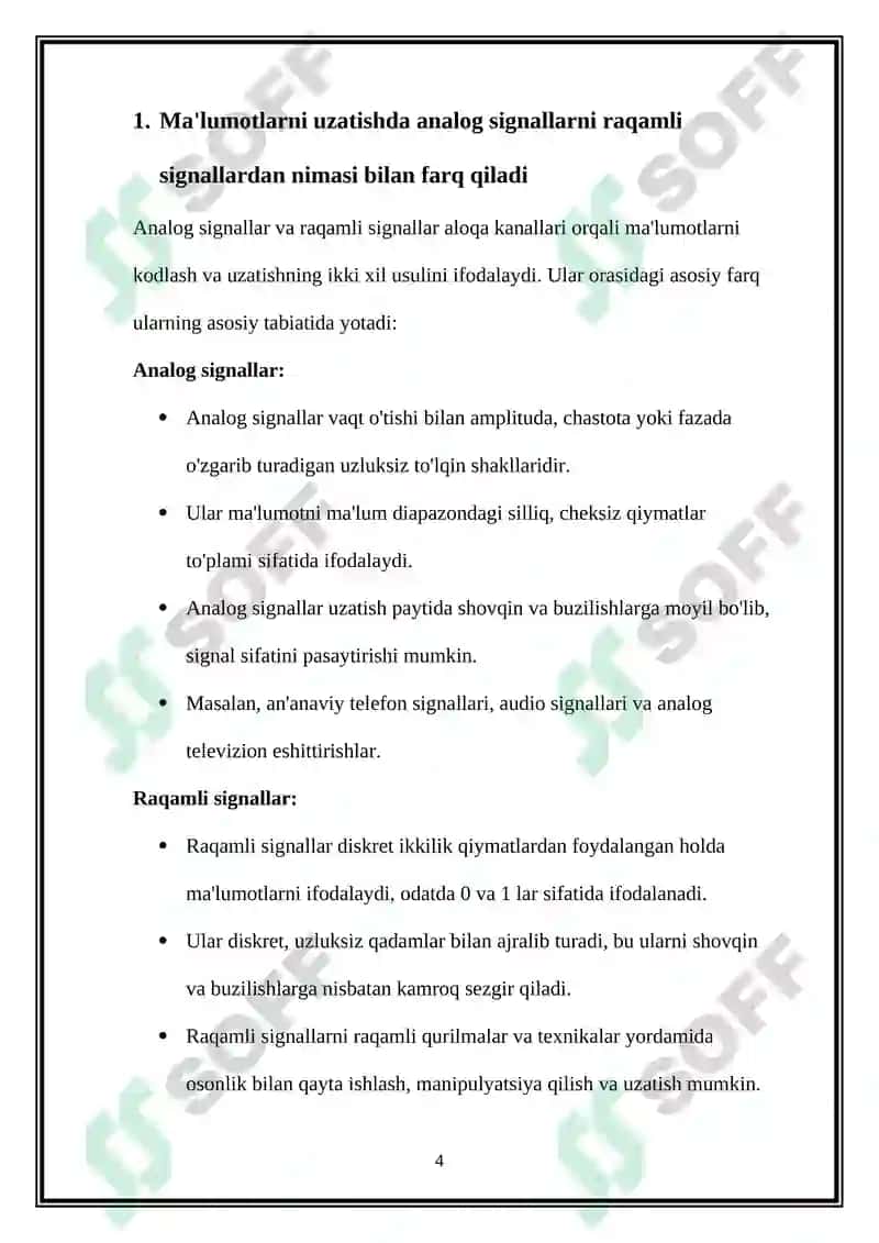 Aloqa kanallari boʻyicha maʼlumotlarni uzatish uchun signallarning turlari 4
