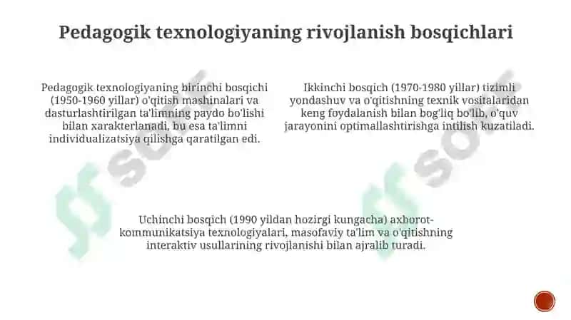 Pedagogik texnalogiyani shakillanishi va uning zamonaviy tuzilmasi 4