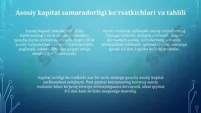Asosiy va aylanma kapitaldan foydalanish samaradorligi 4