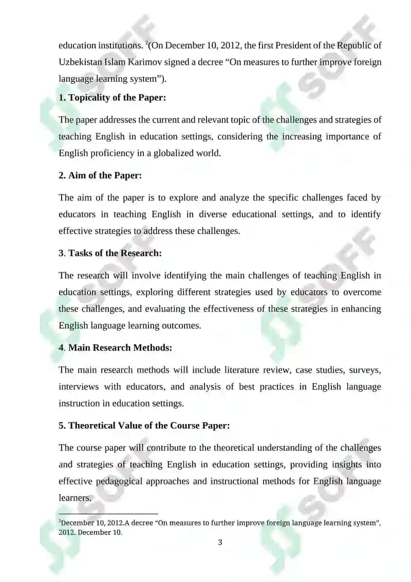 "Study the specific challenges and strategies of English in education settings" 4