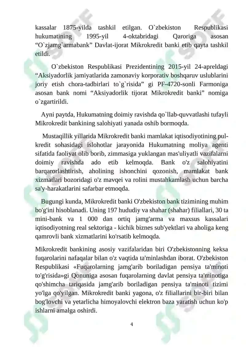 Aksiyadorlik tijorat Mikrokredit banki amaliyot bo`yicha hisobot 4