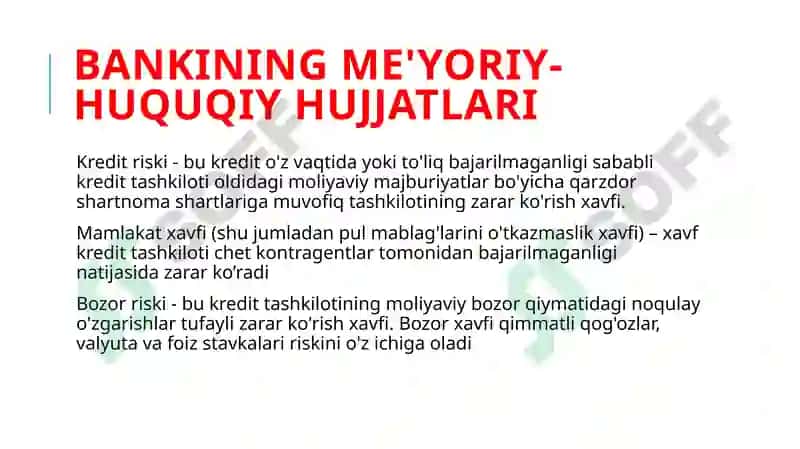 Tijoratbanklari darisklarni boshqarishning iqtisodiy-huquqiy asoslari 4