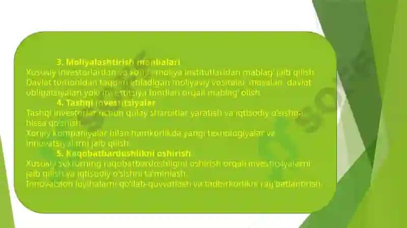 Investitsiya loyihalarini moliyalashtirishda davlat va xususiy sektor hamkorligi 4