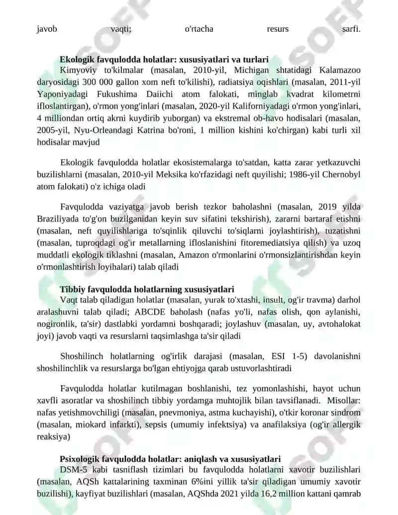 Favqulodda vaziyatlar tasnifi, tavsifi va ularning xususiyatlari 4