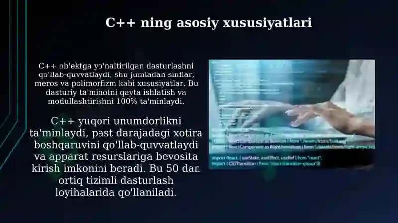 C++ dasturlash tilining interfeysi va imkoniyatlari 4