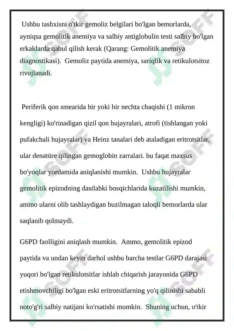 NASLIY MIKROSFEROSITOZ. G-6-FDG DEFITSIT ANEMIYA LABORATOR DIAGNOSTIKASI 4