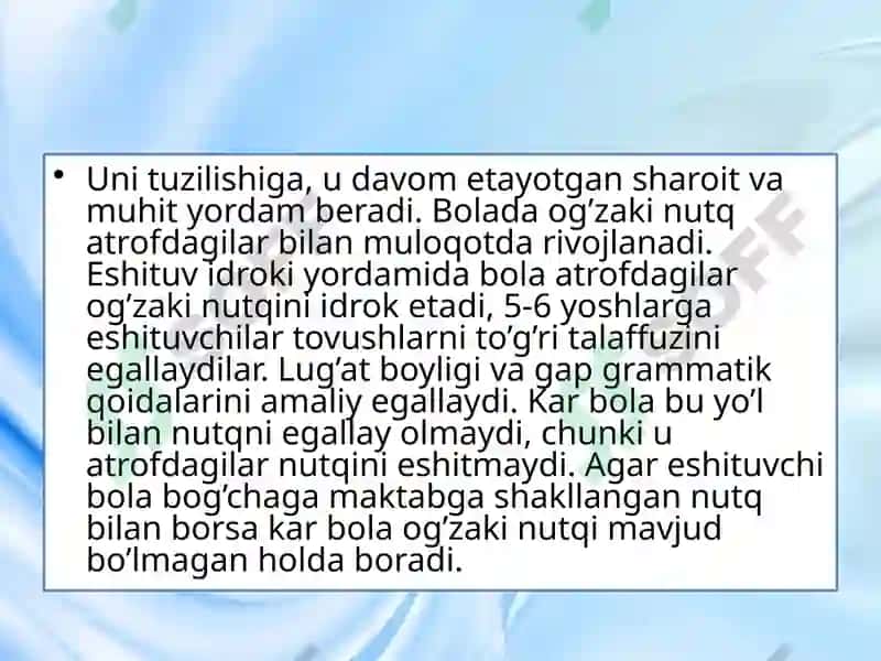 Zaifeshituvchi bolalarning og’zaki nutq ko’nikmalari va bilimlarini o’ziga xostomonlari 4